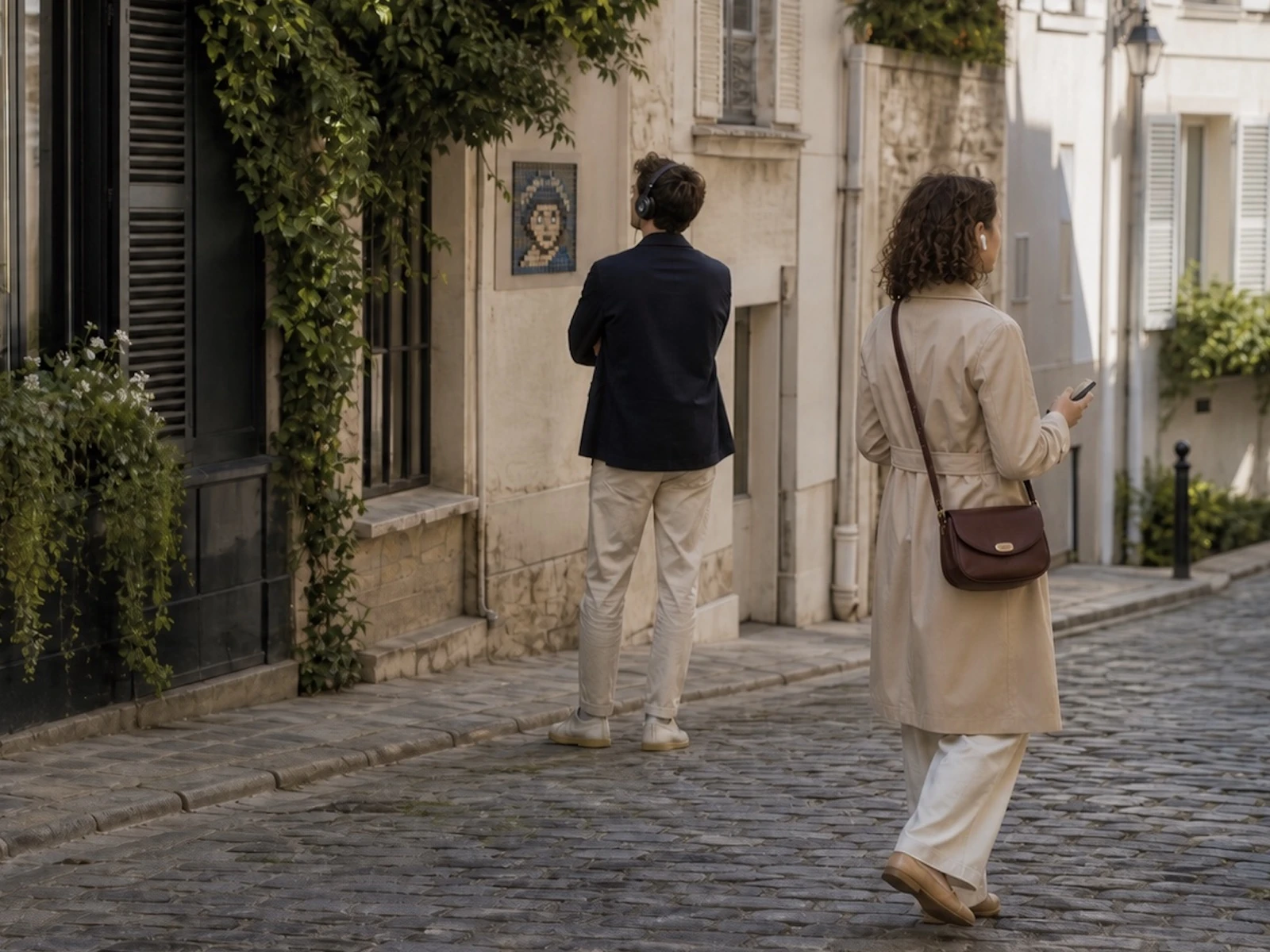 Two participants exploring Montmartre through an immersive audio performance